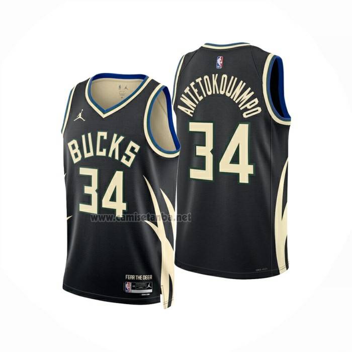 Camiseta Milwaukee Bucks Giannis Antetokounmpo NO 34 Statement 2024-25 Negro